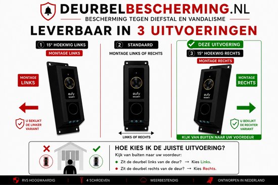 Deurbelbescherming Eufy E340 - 15° Montage Rechts - RVS Zwart (anti-diefstal cover - videodeurbel bescherming - videodeurbel beschermer - videodeurbel hoes - videodeurbel cover - beveiligingscamera beschermer)