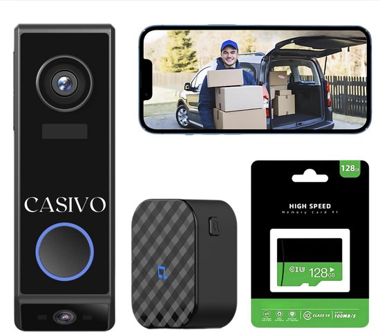 Deurbellen Met Camera - 2 Camera's - Draadloos - Batterij en Oplader - Slimme Deurbel - Top tot teen zicht - Wifi Deurbel - Geen Abonnement Nodig - Draadloos - Zwart - GRATIS 128GB Geheugen SD-Kaart van Snap per Second