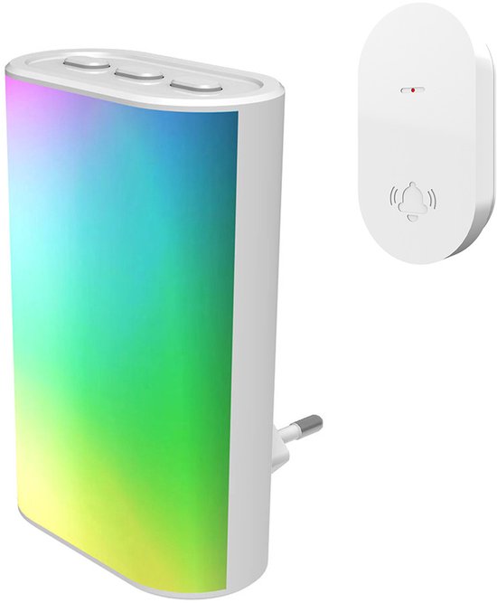 Deurbelset met plug-in ontvanger en LED paneel + Beldrukker met LED indicatielamp - 100 meter bereik - 32 melodieën - Wit