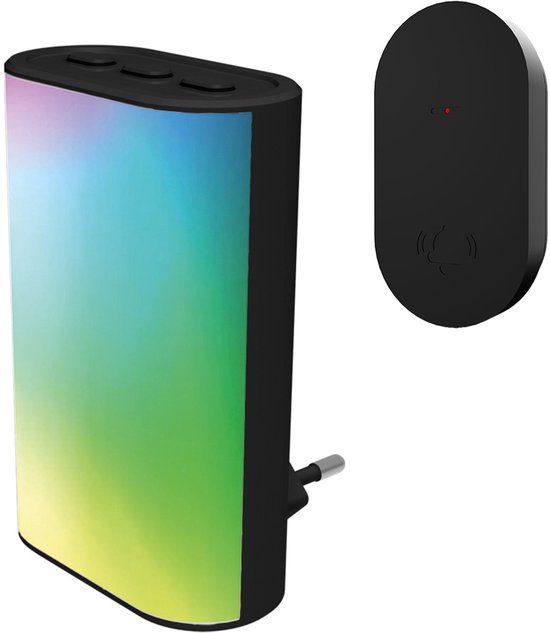 Deurbelset met plug-in ontvanger en LED paneel + beldrukker met LED indicatielamp - 100 meter bereik - 32 melodieën - Zwart