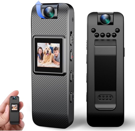 Deze minicamera met scherm kan worden gebruikt als opnameapparaat voor wetshandhaving, actiecamera, clipcamera of kleine, verborgen camera met ingebouwde batterij, en beschikt bovendien over nachtzicht. van Merkloos