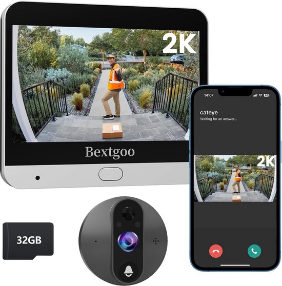 Digitale Deurspion met 2K/3MP Camera, Bewegingsdetectie en App-Notificaties