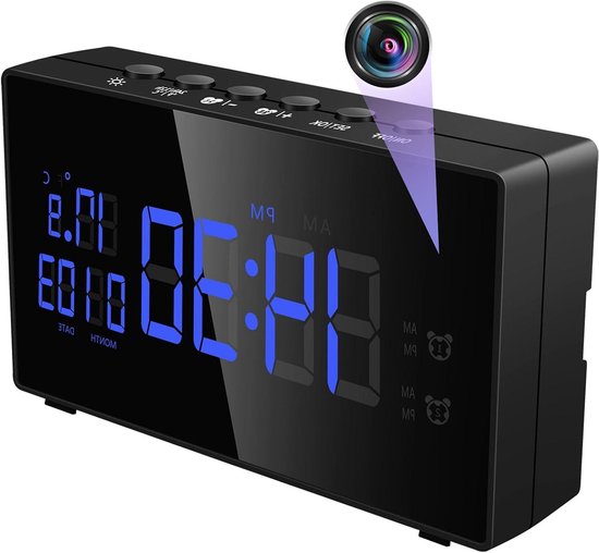 Digitale Klok Camera - Verborgen Camera Wekker - Thuis Bewaken - 5G WiFi Connectiviteit - 150 Graden Kijkhoek - Zwart