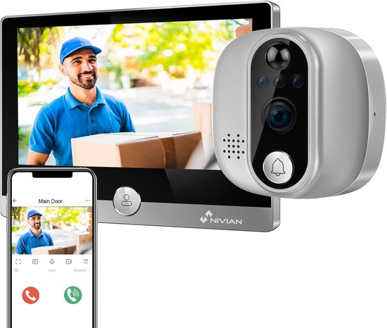 Digitale WIFI Deurspion met Full HD Camera, Nachtzicht en Bidirectionele Audio van Merkloos
