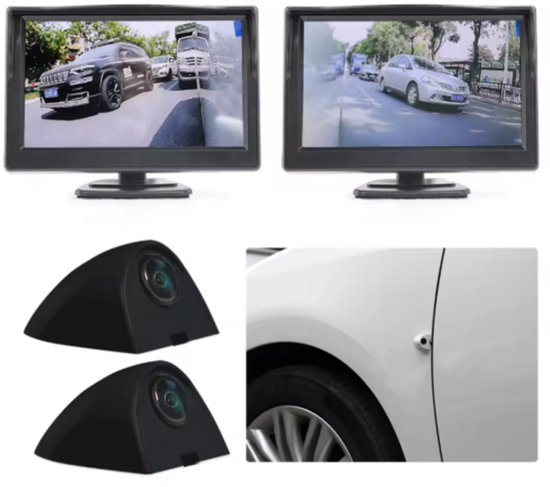 Door Overheid Geadviseerde HD 5 Inch Auto Zijspiegelmonitor - Blind Spot Camera Systeem - AHD 720P Nachtzicht Waterdicht - L/R Digitale Achteruitkijkcamera - Zwart van Merkloos