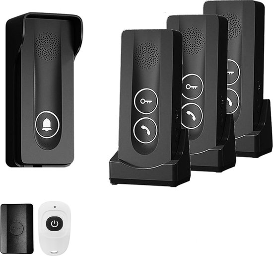 Doorsafe 1903 | Draadloze deurbel intercom / parlofoon met regenkap | werkt op 5V of op meegeleverde batterijen | met 3 ontvangers | met draadloze unlock module | zwart