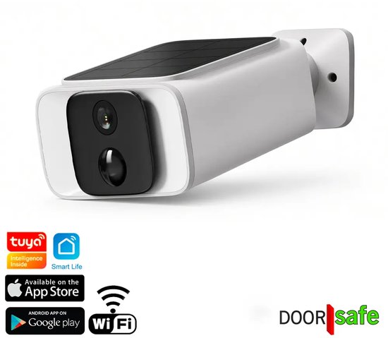 Doorsafe 3126 | 5MP beveiligingscamera met accu & zonnepaneel | type 'bullit' | voor buiten | met 18 witte LED’s + 4 infrarood LED’s | internet via 2,4 Ghz WiFi