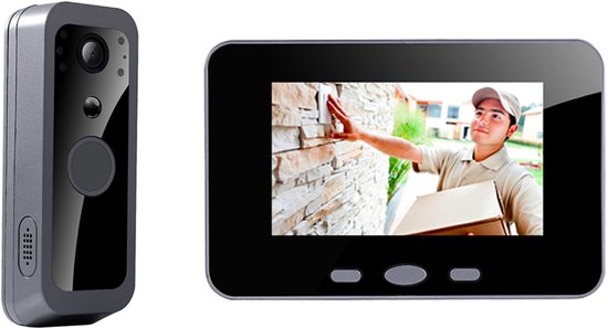 Doorsafe 4200 | draadloze camera deurbel | draadloos, standaard bereik (2,4Ghz) | 4.3″ scherm | deurbel op accu | met PIR bewegingssensor | 32Gb van Doorsafe