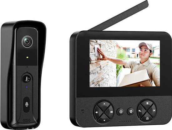Doorsafe 4450 - Draadloze camera deurbel - 4.3″ Scherm - Draadloos, standaard bereik - Deurbel op uitneembare en oplaadbare 3600mAh accu - Laag resolutie beeld - Duplex audio - Met monitoring - 16Gb SD-kaart van Doorsafe