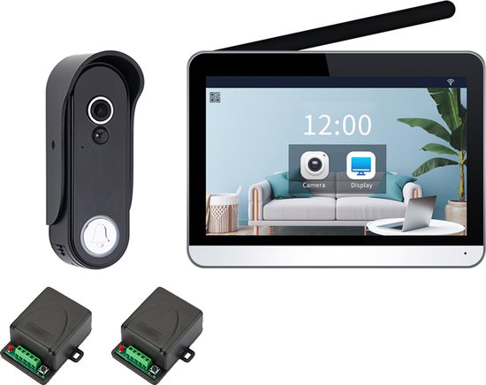 Doorsafe 4651 PRO - HD draadloze camera deurbel + touchscherm - deurbel op accu of stroom - 100% Privacy, gemak & eenvoud - 32Gb opslag op SD-kaart + draadloze unlock module + draadloze gong module van Doorsafe