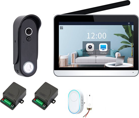 Doorsafe 4652 PRO - HD draadloze camera deurbel + touchscherm - deurbel op accu of stroom - 100% Privacy, gemak & eenvoud - 32Gb opslag op SD-kaart + draadloze unlock module + draadloze gong module + draadloze gong van Doorsafe