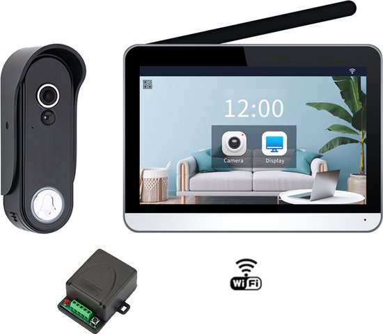 Doorsafe 4655 PRO + WiFi - HD draadloze internet camera deurbel + touch scherm - deurbel op accu of stroom - draadloos, langer bereik (868Mhz) - scherm kan verbinden via 2,4 of 5Ghz WiFi & app - 32Gb opslag op SD-kaart + draadloze unlock module van Doorsafe