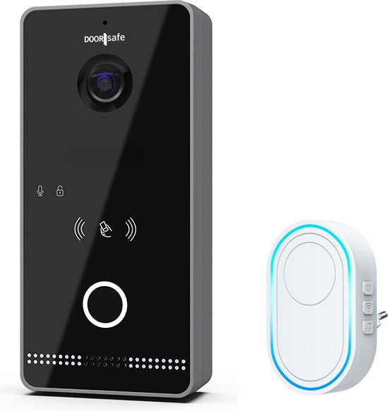 Doorsafe 6675 PRO | HD internet deurbel met camera + Direct POE IEEE 802.3af & Mifare Chipreader | Zwart/Donkergrijs | 2.4/5Ghz WiFi of Netwerkkabel | 32Gb & NAS | + draadloze WiFi gong van Doorsafe