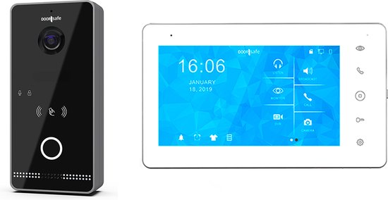 Doorsafe 6677 PRO | HD internet deurbel met camera + Direct POE IEEE 802.3af & Mifare Chipreader | Zwart/Donkergrijs | 2.4/5Ghz WiFi of Netwerkkabel | 32Gb & NAS + 7 inch touch kleuren scherm van Doorsafe