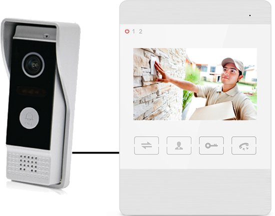 Doorsafe 7110 - camera deurbel met regenkap en intercom - 2 draads van deurbel naar wit 4 inch scherm - opslag beelden op 16Gb SD-kaart - deuropener aansluitbaar van Doorsafe