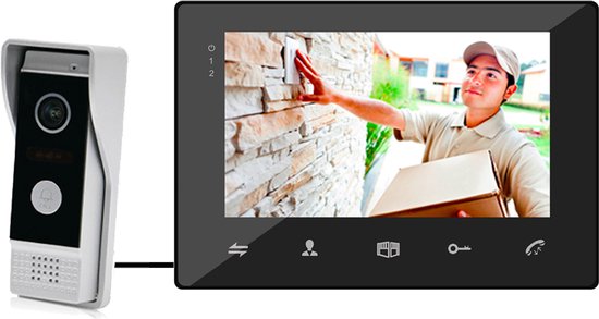 Doorsafe 7260 - camera deurbel met regenkap en intercom - 2 draads van deurbel naar 7 inch scherm - opslag beelden op 16Gb SD-kaart - deuropener aansluitbaar van Doorsafe