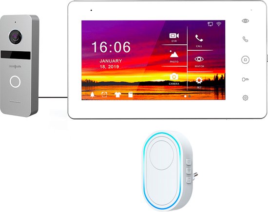 Doorsafe 7569 PRO - Professionele internet video deurbel met camera - FHD 2MP - 7" touchscherm - 32Gb SD-kaart - 2,4/5Ghz WiFi of Netwerkkabel - met extra WiFi gong van Doorsafe