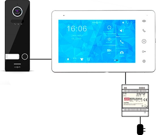 Doorsafe 7710 PRO | HD internet deurbel met camera | Zwart | 7″ touch scherm | BUS | 2-draads van deurbel naar scherm | scherm verbinden met internet via 2,4 Ghz WiFi | 32Gb & NAS van Doorsafe