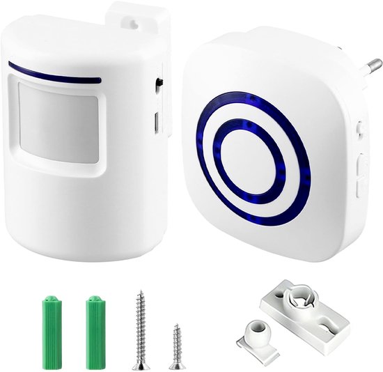 Draadloos bewegingsalarm - Toegangscontrolealarm - Deurbel met sensor - Infraroodsensoralarm - Geschikt voor winkels en woningen - Wit