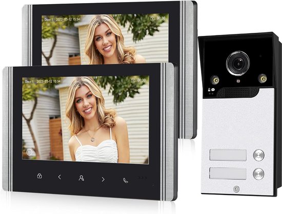 Draadloze 1080p Video-intercom – Buitencamera – Draadloos Touchscreen – 7" Touchscreen – PIR-bewegingsdetectie – Nachtzicht – Tuya App-bediening (voor 2 Gezinswoningen)
