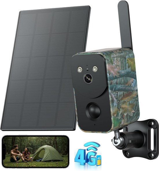 Draadloze 4G LTE Wildcamera met Zonnepaneel en Simkaart voor Buitenbewaking
