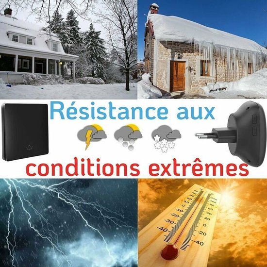 Draadloze, batterijloze deurbelset voor buiten, waterdicht met IP65-classificatie (sneeuw- en regenbestendig) - Afstandsbediening - Mini inbouwdeurbel - Stekkerontvanger