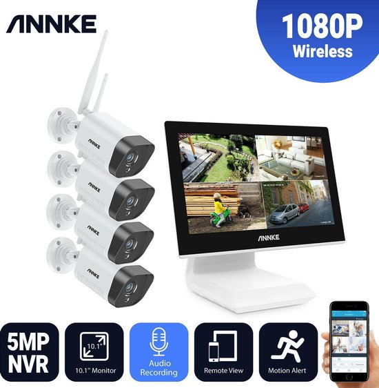 Draadloze beveiligingscamera met ingebouwde microfoon 1 TB HDD met 10 inch monitor