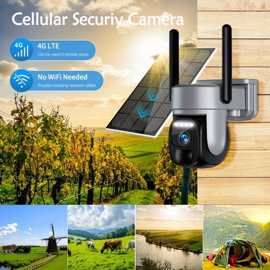 Draadloze Beveiligingscamera – Wifi-Vrije Camera – Buitencamera – Bewegingssensor – 360° Zicht – 8000 mAh Batterij – 1296p HD Nachtvisie van Merkloos