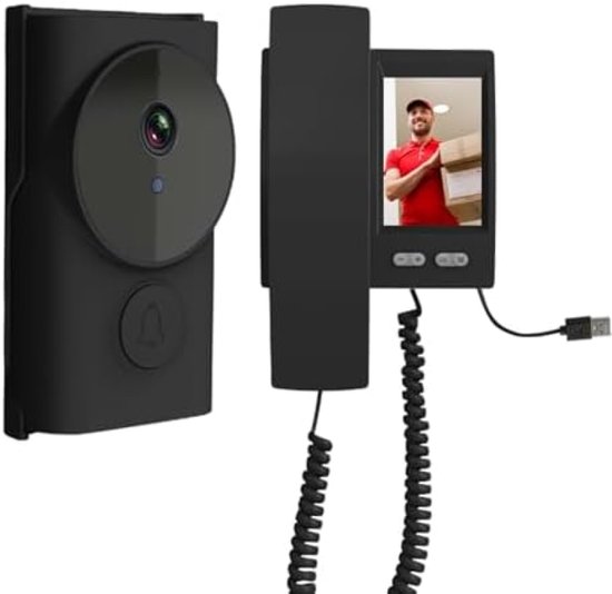 Draadloze Buitendeurbel met 1080p Camera en 3,5 inch Beeldscherm - Zwarte Videodeurbel zonder WiFi - Intercomsysteem met Nachtzicht en Opslagmogelijkheid van Elro