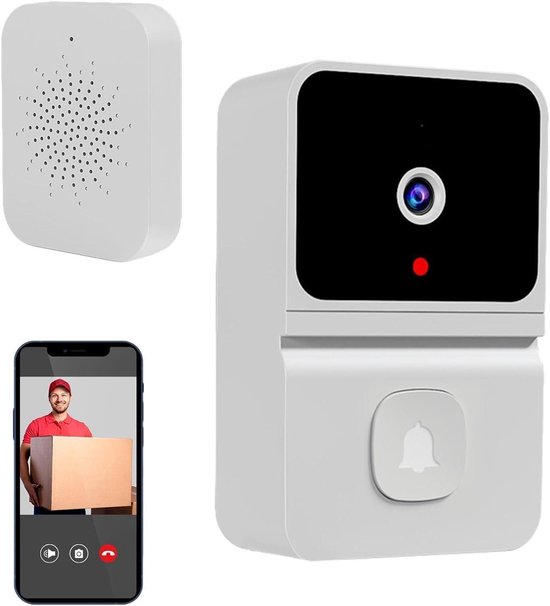 Draadloze Camera - Video Deurbel - Huis Beveiligen - Bewegingsmelder Met Chime - 10.3 cm Breed - Wit