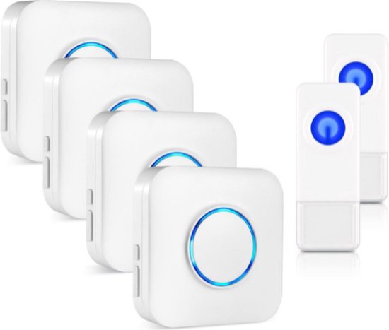 draadloze deurbel 4 ontvangers - Wireless Doorbell - IP55 Waterdicht - 300m Draadloos Bereik - Wit