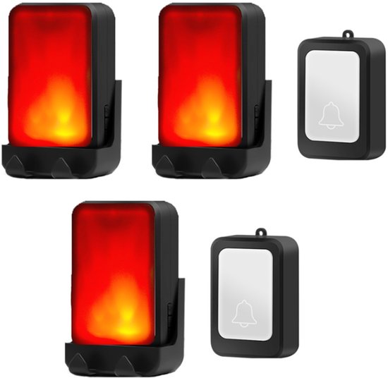 Draadloze deurbel - Draadloze deurbel - Deurbelset - 2 zenders en 3 ontvangers - 7 heldere lichtkleuren en 8 volumeniveaus - Geschikt voor thuis/kantoor, senioren en slechthorenden - Zwart