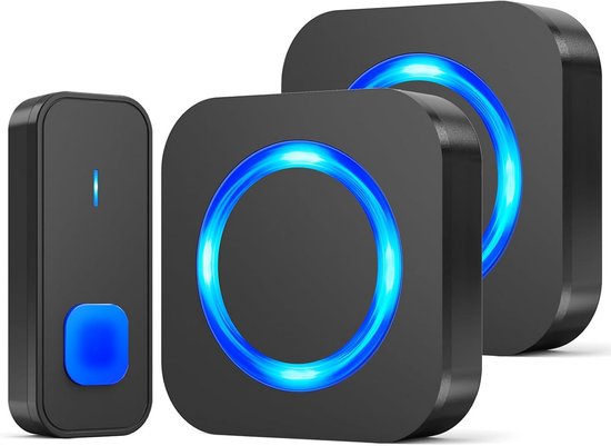 Draadloze Deurbel met 2 Ontvangers - Waterdichte Huisdeurbel, 400M Bereik, 55 Melodieën, 5 Volumes, Led-Display, Ideaal voor Buitengebruik
