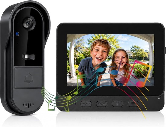 Draadloze Deurbel met Buitencamera – Waterdicht 1080P – Draadloze Videofoon met 4,3" Scherm – Waterdichte Buitenvideo-intercom – 170° Kijkhoek – Videodeurbel voor Huis – USB-scherm