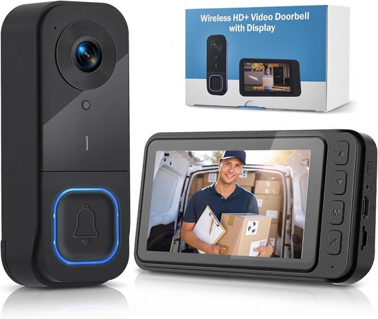 Draadloze Deurbel Met Camera - 1080P Beeld & 4.5 Inch Scherm - Geen WiFi Nodig - Bereik Tot 120m - Nachtzicht van Elro
