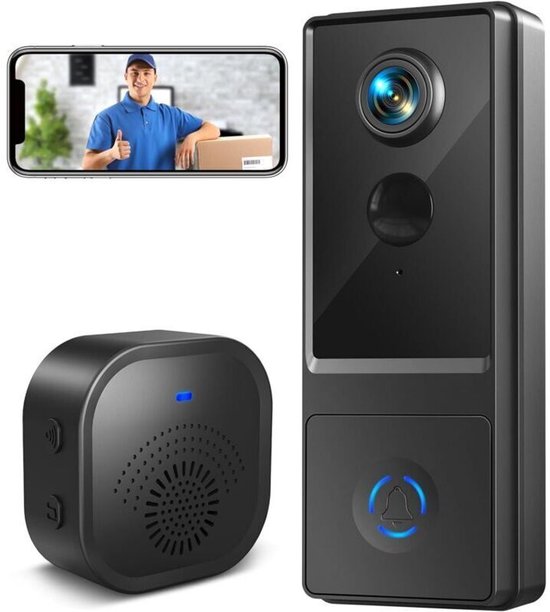 Draadloze deurbel met camera, 1080p HD waterdichte draadloze videodeurbel voor buiten, ondersteunt 2,4 GHz wifi, PIR-bewegingsdetectie, nachtzicht, tweeweg spraakcommunicatie en Alexa spraakassistent.
