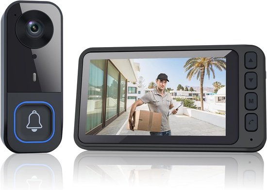 Draadloze deurbel met camera, 4,5 inch waterdicht IPS-scherm, videodeurbel voor buiten met Bluetooth, 1080p-resolutie, geen wifi, geen app, kijkhoek van 120°, draadloze intercom, nachtzicht, tweewegsaudio