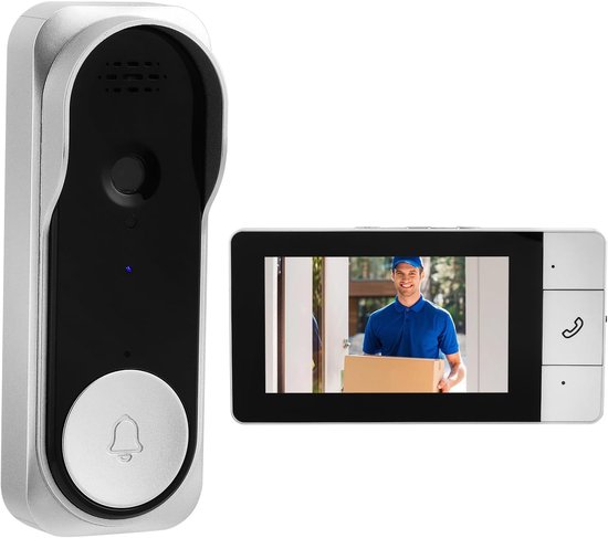 Draadloze Deurbel met Camera – Buiten Videofoon – IP65 Waterdichte Videodeurbel 1080p met 4,3" Scherm – 360° HD Kijkhoek – Tweerichtingsaudio – Nachtzicht – Zonder App – Zonder WiFi