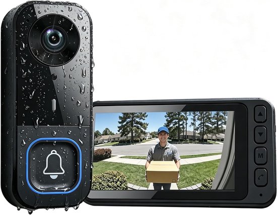 Draadloze Deurbel met Camera en 4,5" HD IPS-scherm – Tweerichtings Audio Video-intercom – Lange Transmissieafstand – Draadloze Videofoon zonder WiFi of App – Nachtzicht