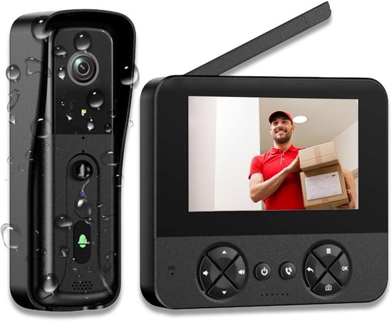 Draadloze deurbel met camera en display - 1080p videointercom met PIR-bewegingsdetectie