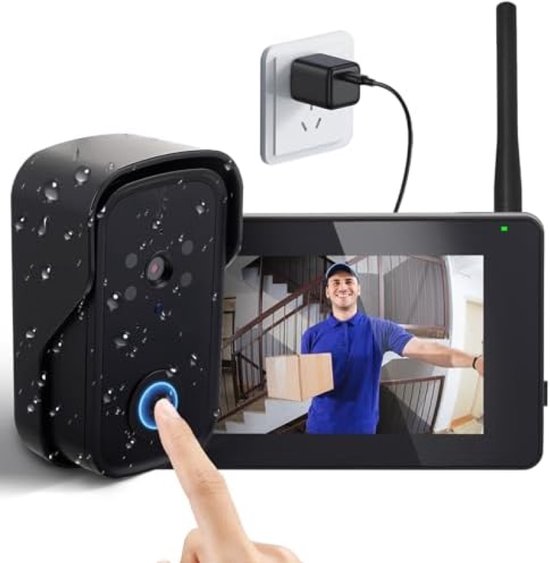 Draadloze deurbel met HD-camera en bewegingsdetectie van Merkloos