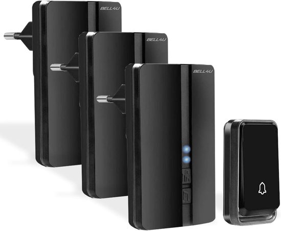 Draadloze Deurbel Set - Zonder Batterijen - Meerdere Ontvangers - Kinetische Energie - 50 Meter Bereik - Zwart