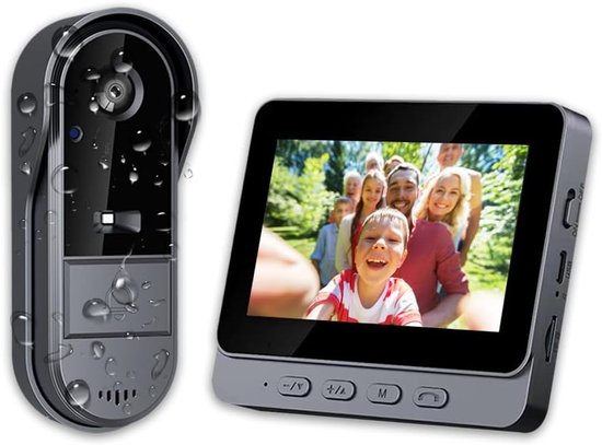 Draadloze deurbelcamera met monitor voor appartementen, Draadloze Video Deurbel, 1080P, waterdichte deurbelvideo-intercom met tweewegcommunicatie, 170° kijkhoek, Voor Nacht Voor Visie