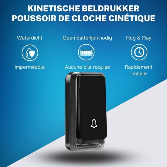 Draadloze Deurbelset - Zwart - Kinetische Energie - Waterdichte Beldrukker - Voor Elke Deur