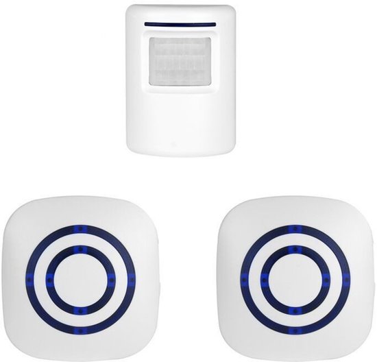 Draadloze Entreemelder - Toegangsmelder - Deurbel draadloos - Winkelbel - Deurbeslag - Bewegingsmelder Met Sensor - Geschikt Voor Winkels & Woonhuizen - 1 Zender en 2 Ontvanger(Wit)
