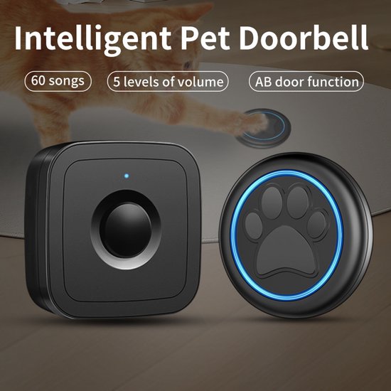 Draadloze Katten-/Hondenbel - Waterdichte Intelligente LED-Flitsdeurbel- Draadloze Kattenbel-Hondenbel- Intelligente Led-Flits-Deurbel voor honden - Waterdichte Deurbel