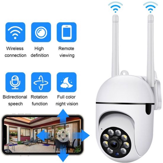 Draadloze PTZ WiFi-bewakingscamera voor buiten, 1080P 360° waterdichte draadloze netwerkcamera, kleurennachtzicht, tweeweg spraakcommunicatie. van Merkloos