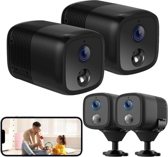 Draadloze Spy Camera Set - 2 Stuks Mini Camera's met 5200 mAh Batterij - 1080P HD Hoekcamera - 160° AI/PIR Bewegingsdetectie - Alarm - 10m Nachtzicht - Ondersteunt SD/Cloud van Merkloos
