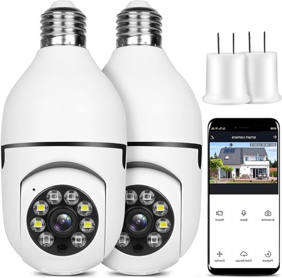 Draadloze Veiligheidsschijnwerper - Buiten Camera - Huis Beveiligen - 360 Graden Bewegingsdetectie - 1080p HD - Wit