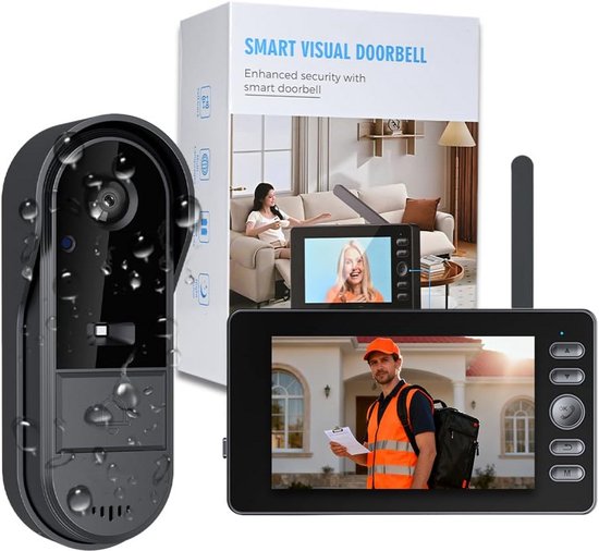 Draadloze Video Deurbel 1080P Draadloze Deurbel Met Camera Met Scherm 4,3 Inch Videovideofoon Voor Buiten, Waterdicht, Intercom Zonder WIFI, Bluetooth-Verbinding, 2,4 G, Binnen, Kan de Buitenbel Wekken, Zicht 120° van Merkloos